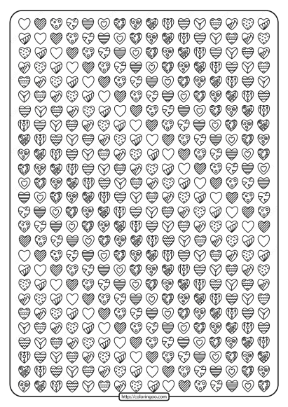 free printable lots of hearts coloring page