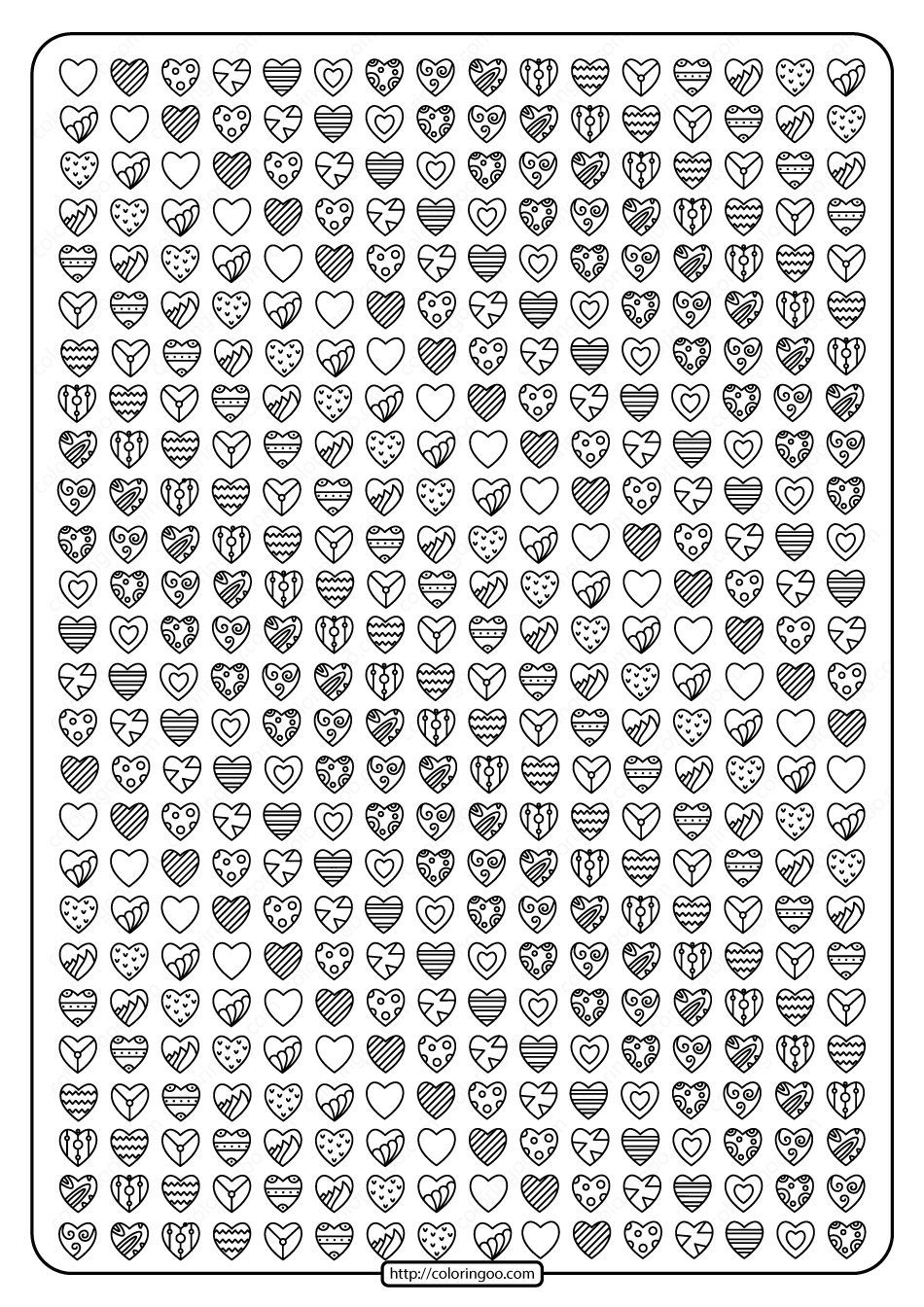 Free Printable Lots of Hearts Pdf Coloring Page