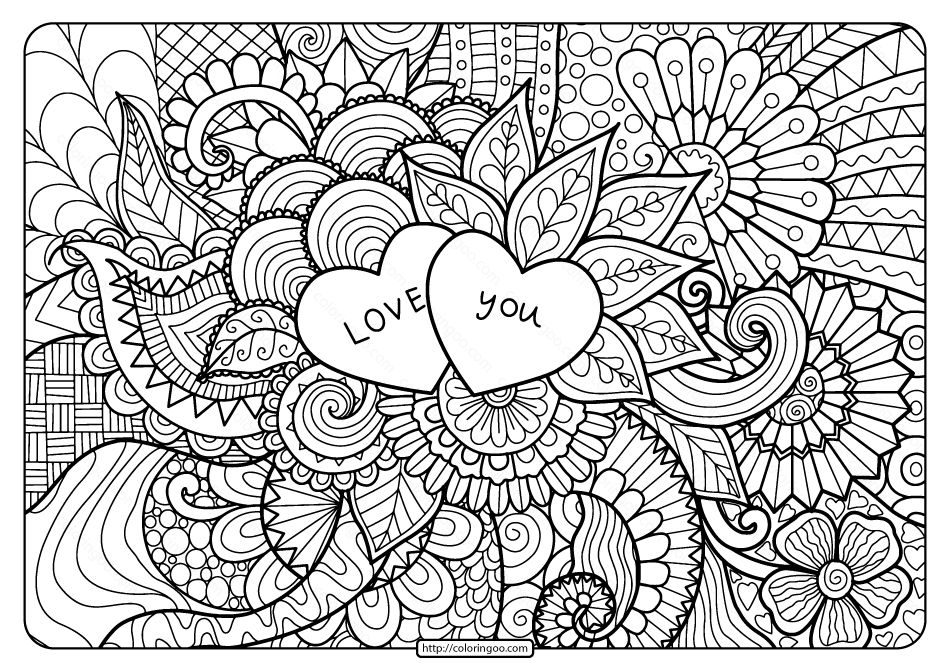 Free Printable Love You Zentangle Pdf Coloring Page