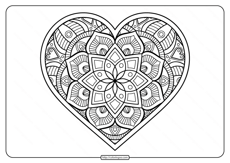 free printable mandala heart pdf coloring page