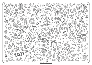 Free Printable New Year 2021 Doddle Coloring Page