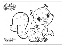 free printable strawberrys pet kitten custard coloring page