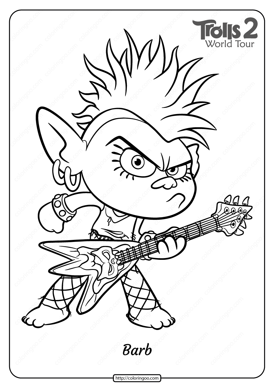 Free Printable Trolls 2 Queen Barb Pdf Coloring Page