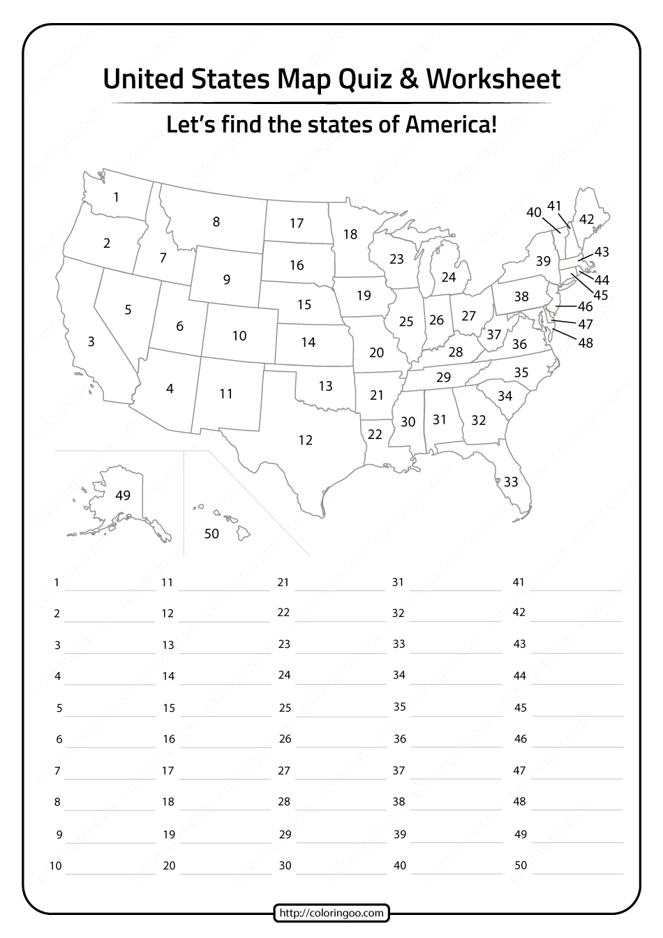 Free Printable United States Map Quiz and Worksheet With Regard To Blank Template Of The United States