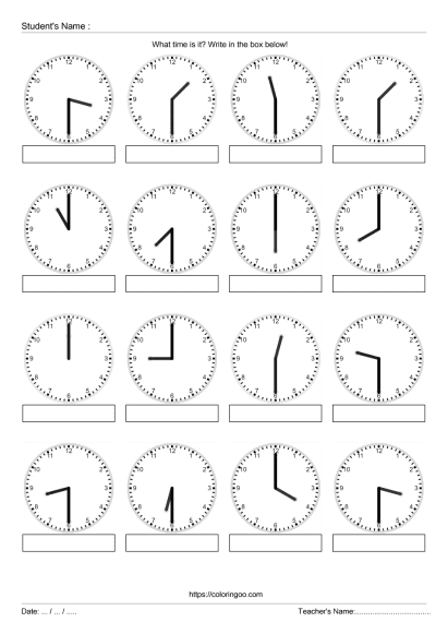 free printable what time is it exercise worksheet 01