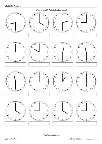 free printable what time is it exercise worksheet 02
