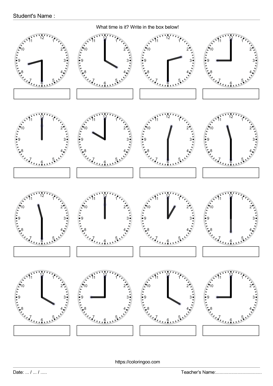 free printable what time is it exercise worksheet 02