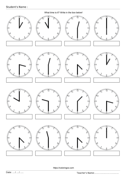 free printable what time is it exercise worksheet 03
