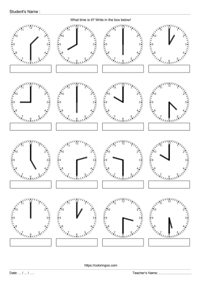 free printable what time is it exercise worksheet 04