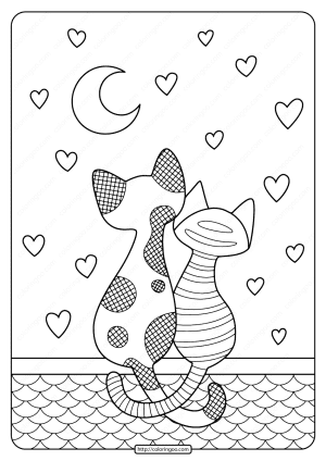 Printable Cats in Love Pdf Coloring Page