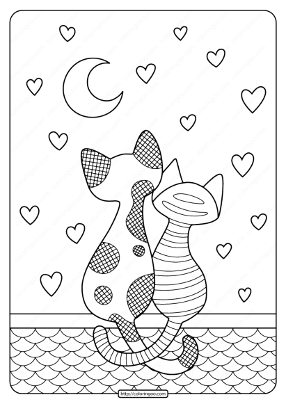 printable cats in love pdf coloring page