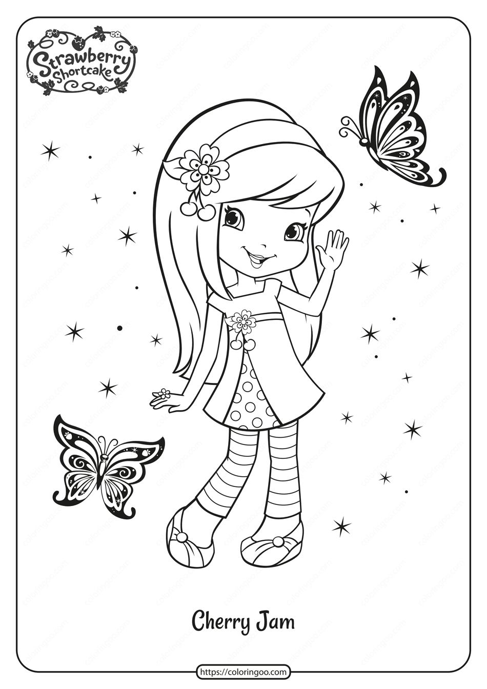 printable cherry jam and butterflies coloring page