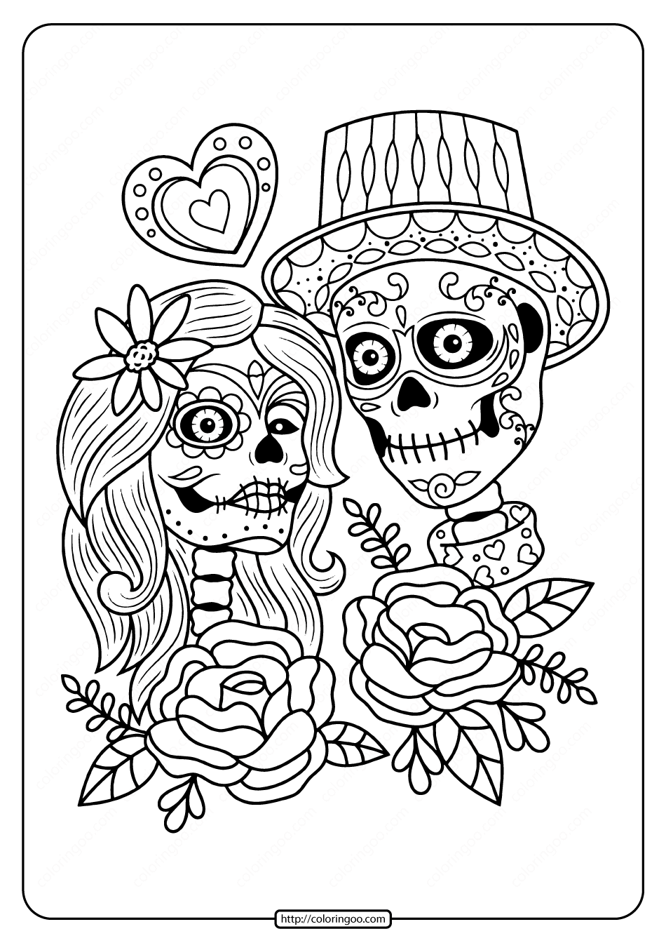 Printable Day of the Dead Couple Pdf Coloring Page