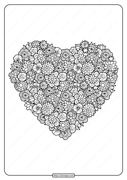 printable floral heart pdf coloring page