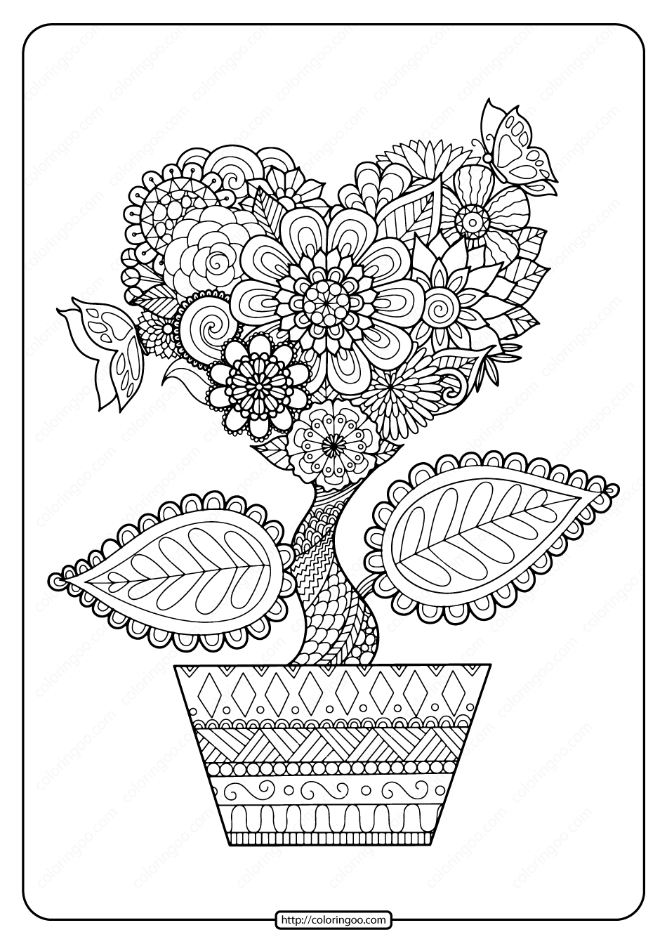 printable heart flower pdf coloring page
