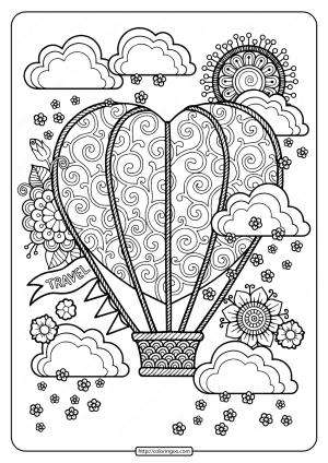 Free Heart Shaped Hot Air Balloon Pdf Coloring Page