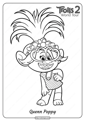 printable trolls 2 quenn poppy pdf coloring page