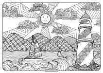 sailboat and lighthouse pdf coloring page