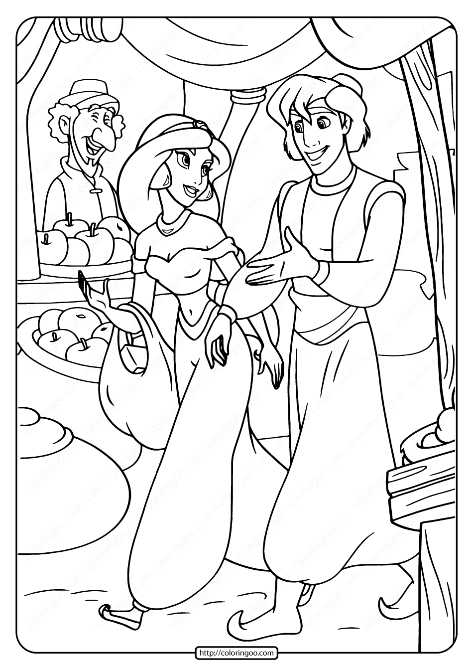 Free Printable Aladdin and Jasmine Coloring Page