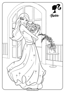 Printable Barbie Hug the Flowers Coloring Pages 15