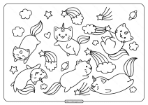 free printable caticorns and rainbows coloring page