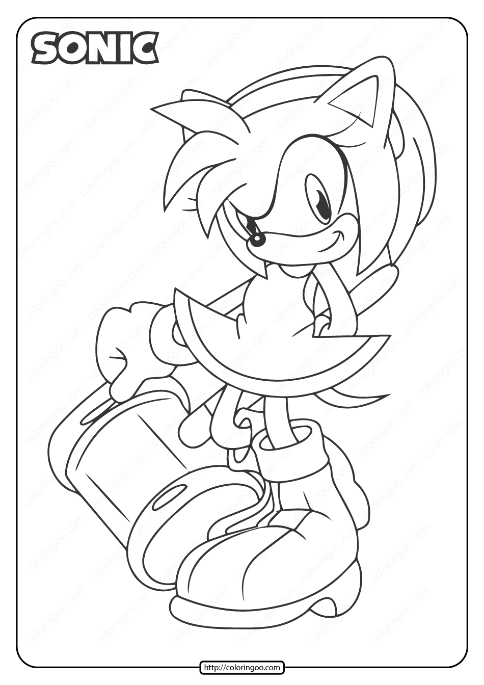 free printable sonic amy rose pdf coloring page
