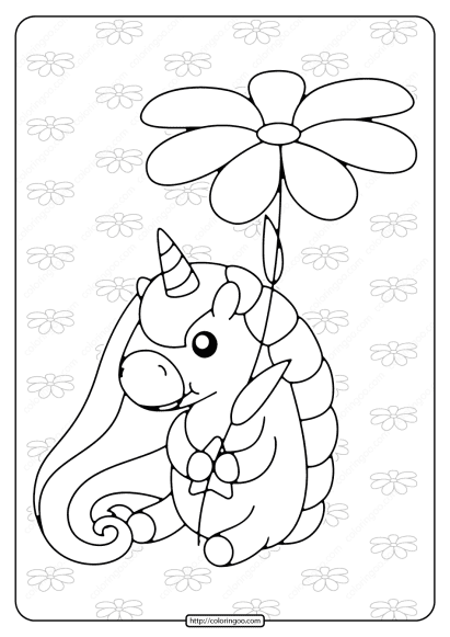 free printable unicorn holding a flower coloring page