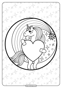 free printable unicorn holding a heart coloring page