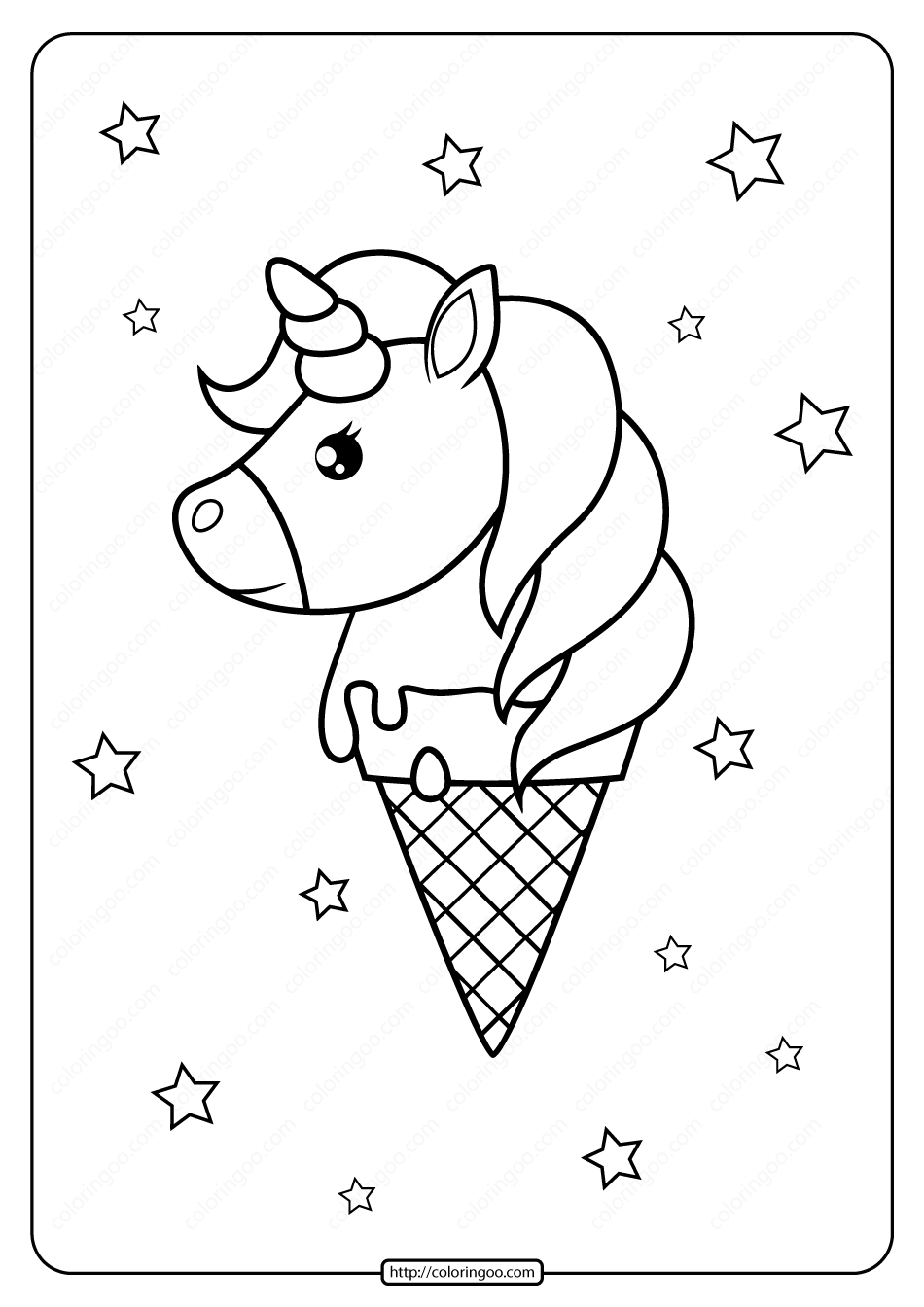 Printable Unicorn Ice Cream Cone Coloring Page