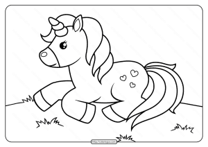 Printable Unicorn Laying on Grass Coloring Page