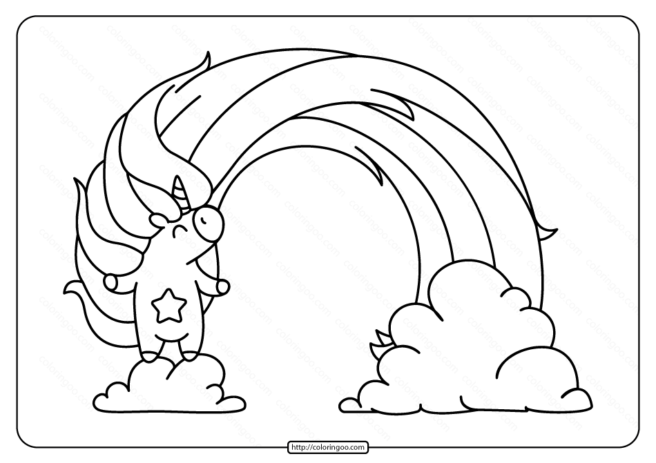 Printable Unicorn with A Rainbow Coloring Page
