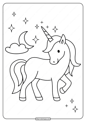 Printable Unicorn with The Moon Coloring Page