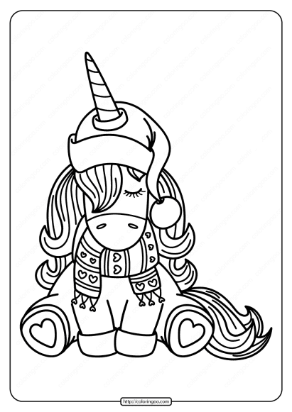 free printable winter unicorn pdf coloring page