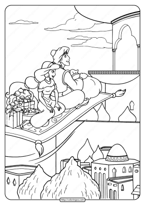 Princess Jasmine and Aladdin Coloring Page