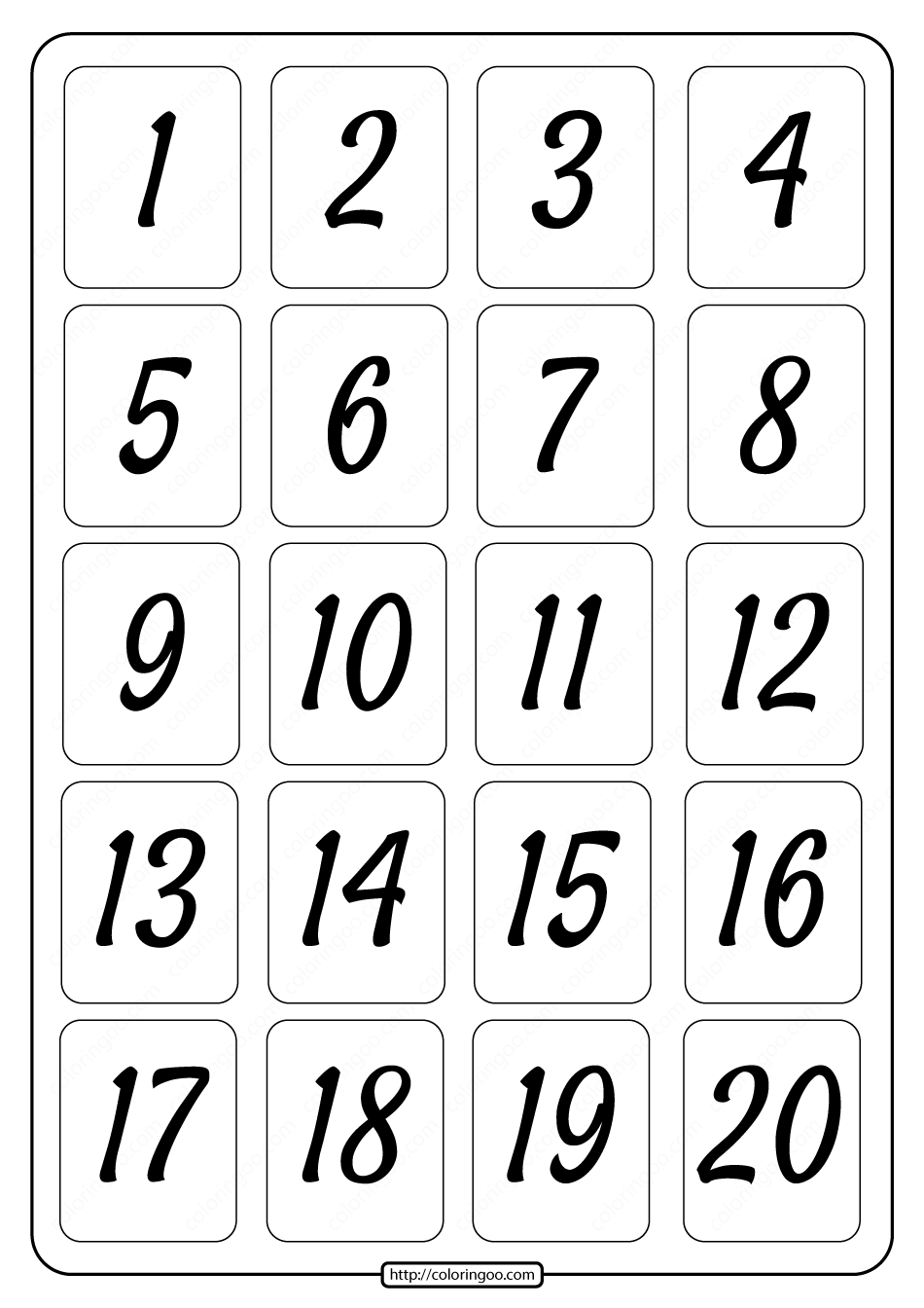 printable 1 to 20 rectangle border numbers worksheet 01