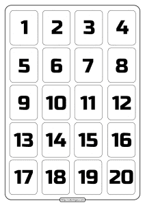 printable 1 to 20 rectangle border numbers worksheet 02