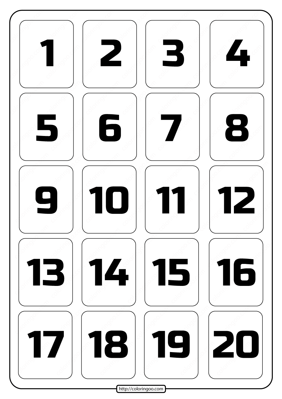 printable 1 to 20 rectangle border numbers worksheet 02