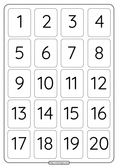 printable 1 to 20 rectangle border numbers worksheet 05