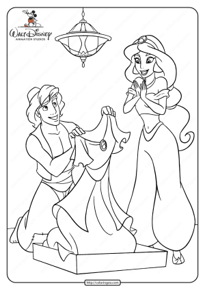 printable aladdin and jasmine pdf coloring page