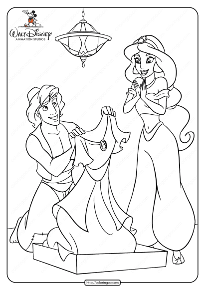 printable aladdin and jasmine pdf coloring page