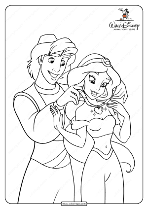 printable aladdin and princess jasmine coloring page