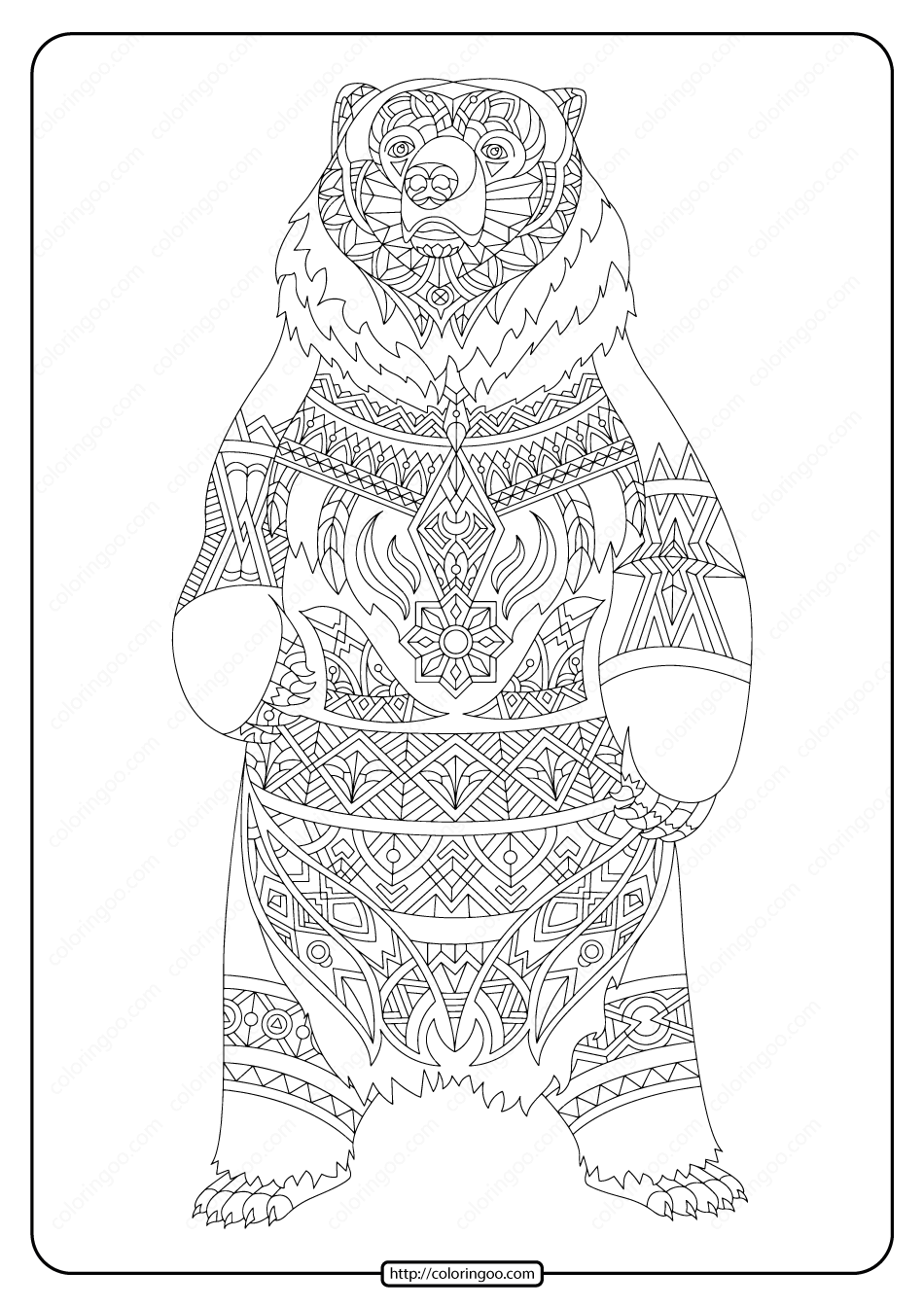 Printable illustration Bear Adult Coloring Page