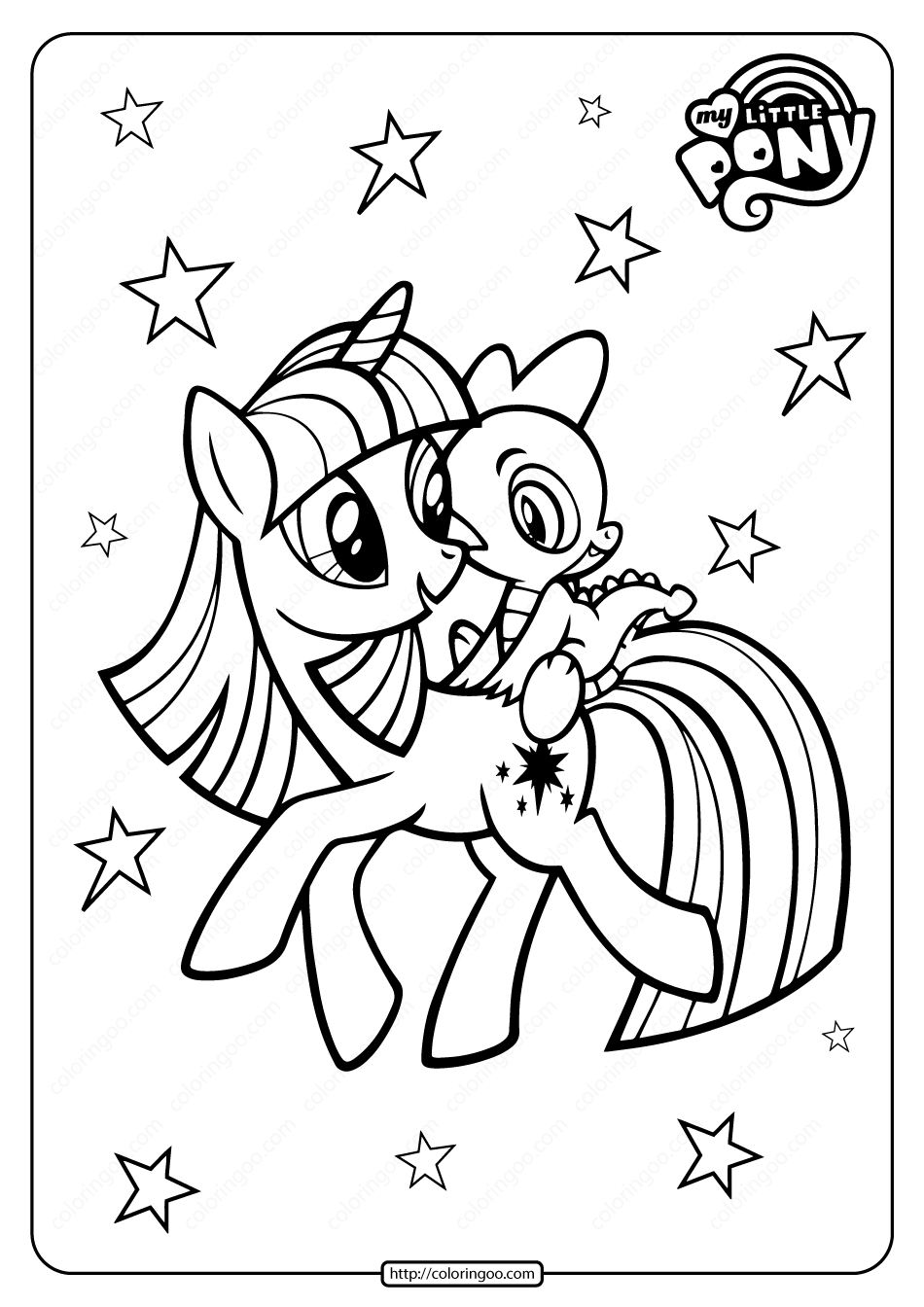 Printable MLP Twilight Sparkle & Spike Coloring Page