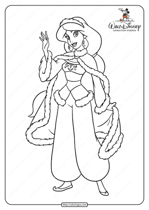 printable princess jasmine ready for winter coloring page