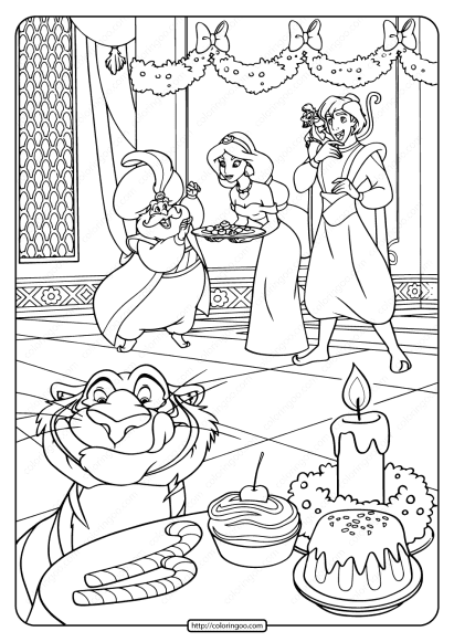 printable sultan aladdin and jasmine pdf coloring page