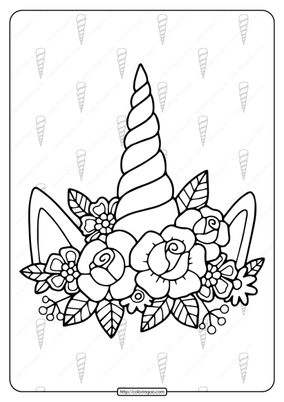 printable unicorn horn and flowers coloring page