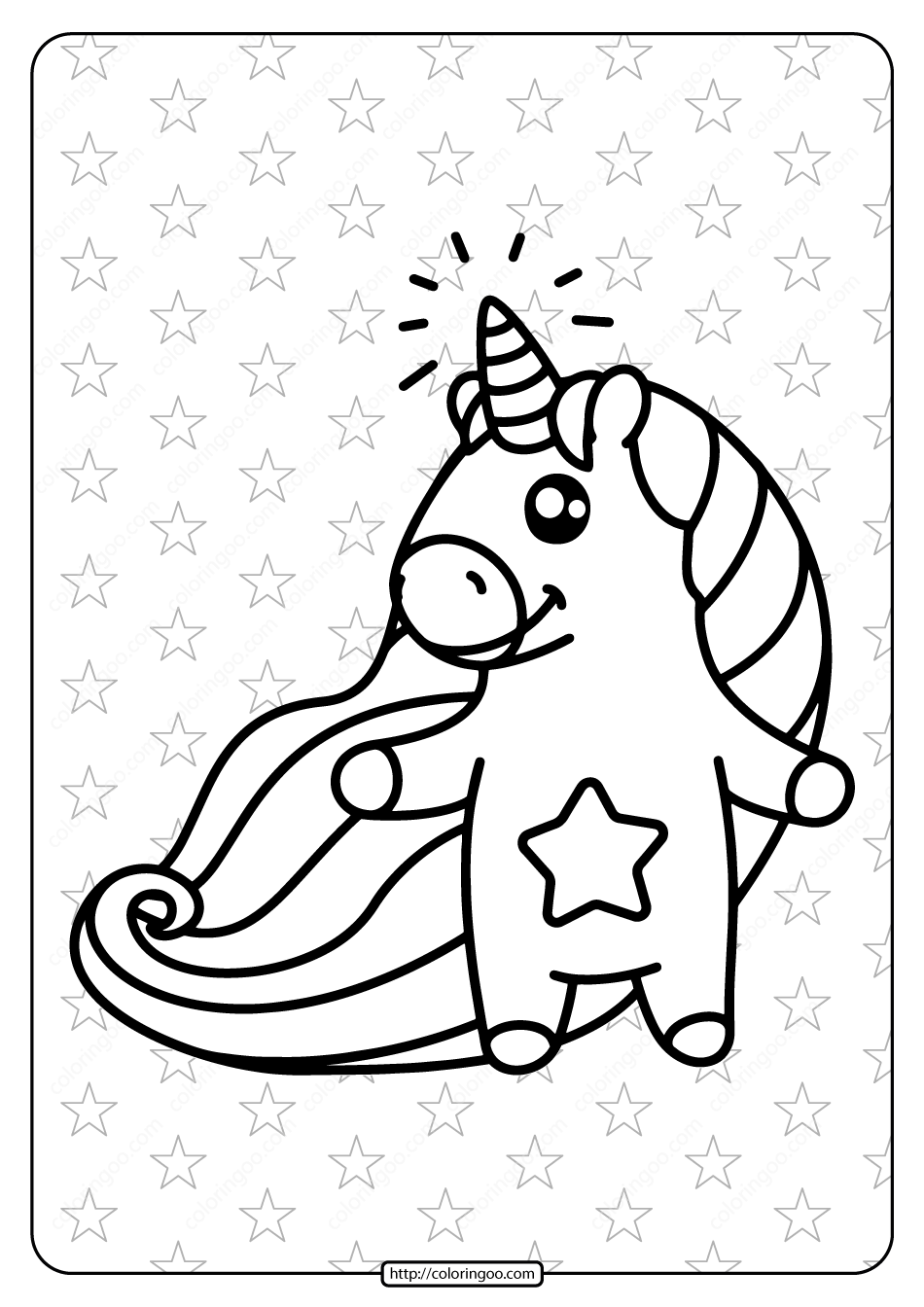printable unicorn with star belly coloring page
