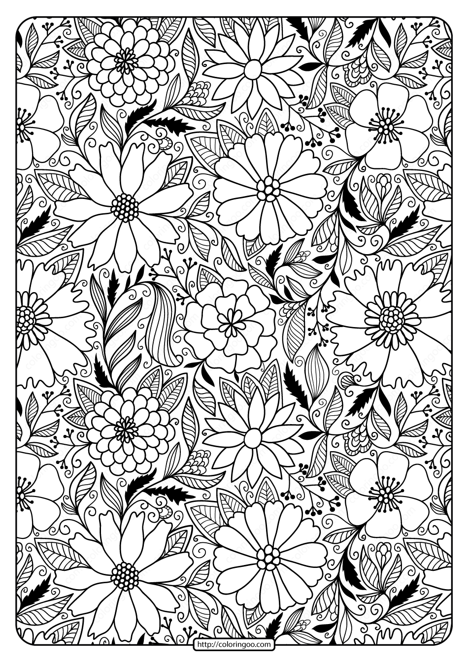 Free Printable Flower Pattern Coloring Page 06