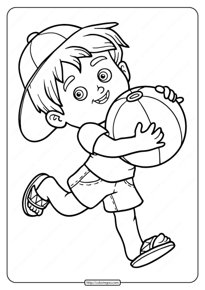 free printable a boy with ball pdf coloring page