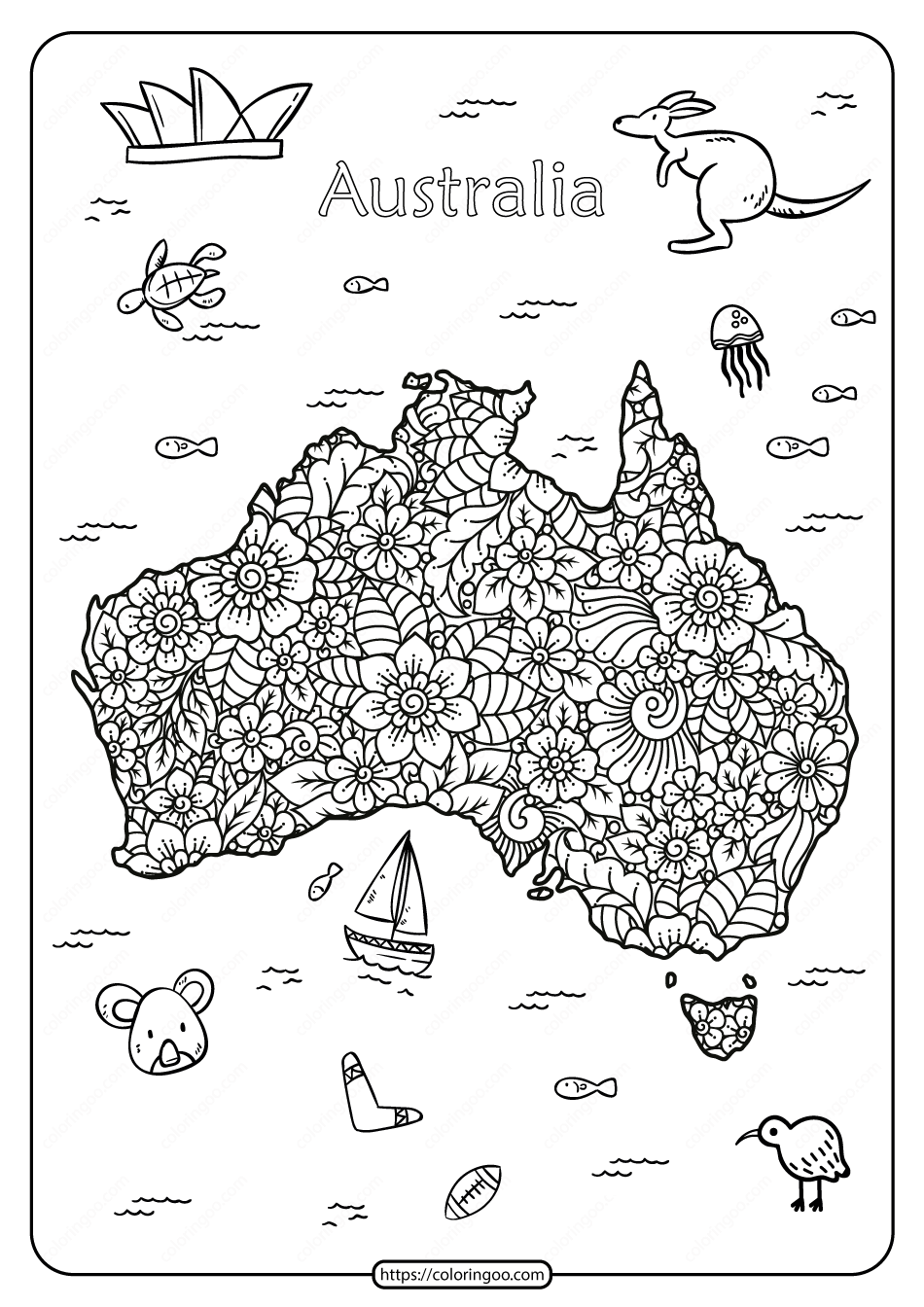 free printable australia symbols pdf coloring page